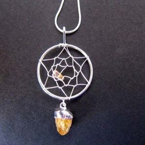 Citrine Point Dream Catcher Drop Necklace Gemini